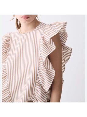 Deluc. Striped Ceasar Ruffle Sleeve Sleeveless Top Size XS NWT